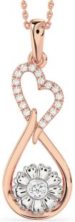 Large Diamond White Rose Gold Heart Teardrop Flower Necklace