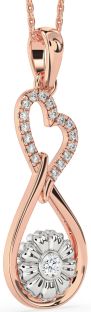 Large Diamond White Rose Gold Heart Teardrop Flower Necklace