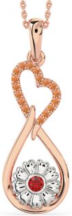 Large Ruby & Citrine Platinum & Rose Gold Heart Teardrop Flower Necklace