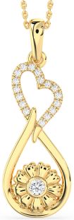 Large Diamond Gold Silver Heart Teardrop Flower Necklace