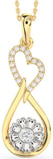 Large Diamond Gold Silver Heart Teardrop Flower Necklace