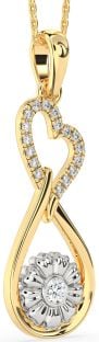 Large Diamond White Yellow Gold Heart Teardrop Flower Necklace