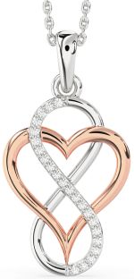 Diamond Rose Gold Silver Heart Infinity Necklace