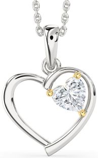 Diamond Silver & 10K gold Heart Necklace