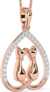 Large Diamond Rose Gold Heart Cat Necklace