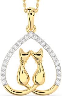 Large Diamond Gold Heart Cat Necklace