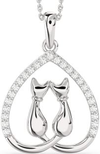 Large Diamond White Gold Heart Cat Necklace