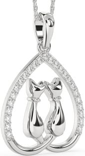 Large Diamond White Gold Heart Cat Necklace