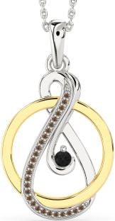 Black & Chocolate Brown Diamond Platinum & Yellow Gold Infinity Circle Necklace