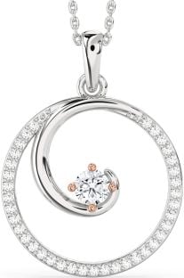 Large Diamond Platinum & Rose Gold Circle Necklace