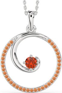 Large Fire Opal & Citrine Rose Gold Circle Necklace