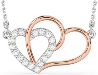 Large Diamond White Rose Gold Heart Necklace