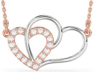 Large Diamond White Rose Gold Heart Necklace