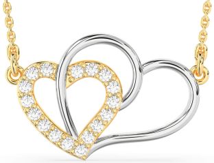 Large Diamond White Yellow Gold Heart Necklace