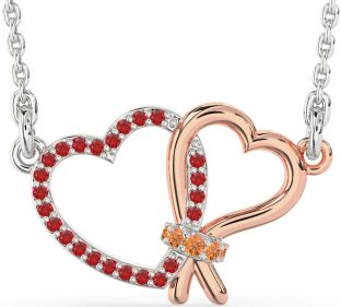 Ruby & Citrine Rose Gold Silver Heart Necklace