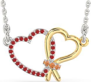 Ruby & Citrine Gold Silver Heart Necklace