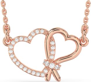 Diamond Rose Gold Silver Heart Necklace