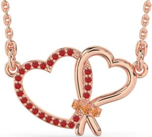 Ruby & Citrine Rose Gold Silver Heart Necklace