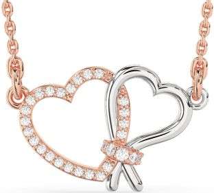 Diamond Rose Gold Silver Heart Necklace