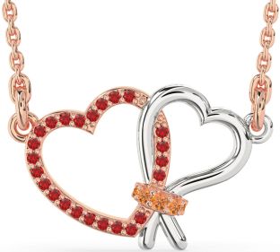 Ruby & Citrine Rose Gold Silver Heart Necklace