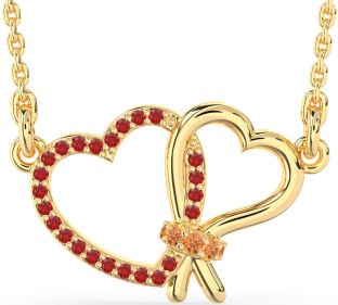 Ruby & Citrine Gold Silver Heart Necklace