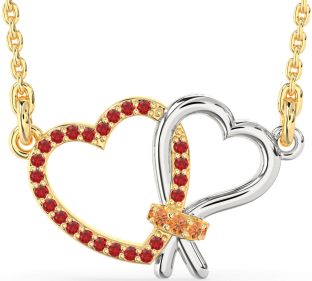 Ruby & Citrine Gold Silver Heart Necklace