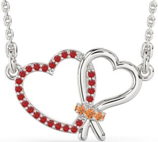 Ruby & Citrine Platinum Heart Necklace