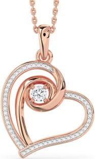 Diamond Rose Gold Silver Heart Necklace