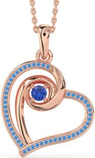 Blue Sapphire & Swiss Blue Topaz Rose Gold Silver Heart Necklace