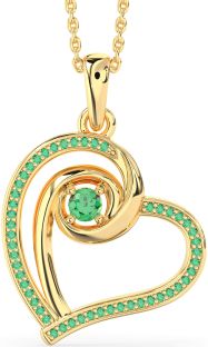 Emerald Gold Silver Heart Necklace