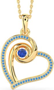 Blue Sapphire & Swiss Blue Topaz Gold Silver Heart Necklace