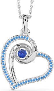 Blue Sapphire & Swiss Blue Topaz Platinum Heart Necklace