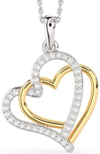 Large Diamond Silver & 10K gold Heart Necklace