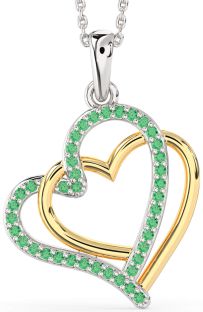 Large Emerald Gold Silver Heart Necklace