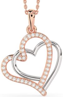 Large Diamond Platinum & Rose Gold Heart Necklace