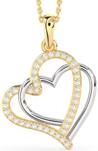Large Diamond Platinum & Yellow Gold Heart Necklace
