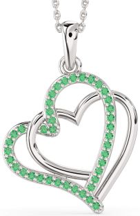 Large Emerald Silver Heart Necklace