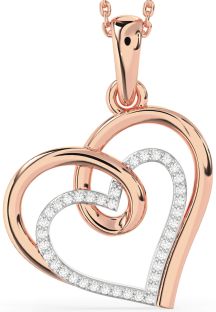 Large Diamond Platinum & Rose Gold Heart Necklace