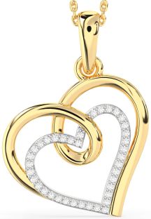 Large Diamond Platinum & Yellow Gold Heart Necklace