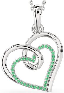 Large Emerald Silver Heart Necklace