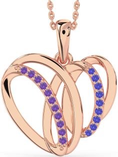 Large Amethyst & Tanzanite Rose Gold Silver Heart Necklace