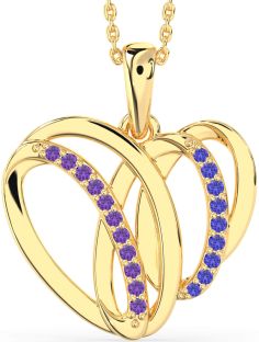 Large Amethyst & Tanzanite Gold Silver Heart Necklace