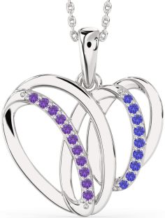 Large Amethyst & Tanzanite Platinum Heart Necklace