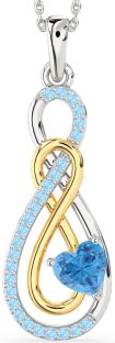 Large Swiss Blue Topaz & Aquamarine Gold Silver Infinity Necklace