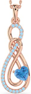 Large Swiss Blue Topaz & Aquamarine Rose Gold Silver Infinity Necklace