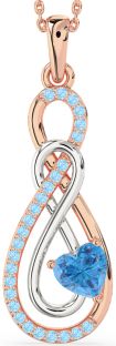 Large Swiss Blue Topaz & Aquamarine Rose Gold Silver Infinity Necklace
