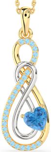Large Swiss Blue Topaz & Aquamarine Gold Silver Infinity Necklace