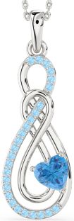 Large Swiss Blue Topaz & Aquamarine White Gold Infinity Necklace