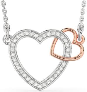 Diamond Silver & 10K Rose Gold Heart Interlock Necklace