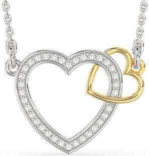 Diamond White Yellow Gold Heart Interlock Necklace